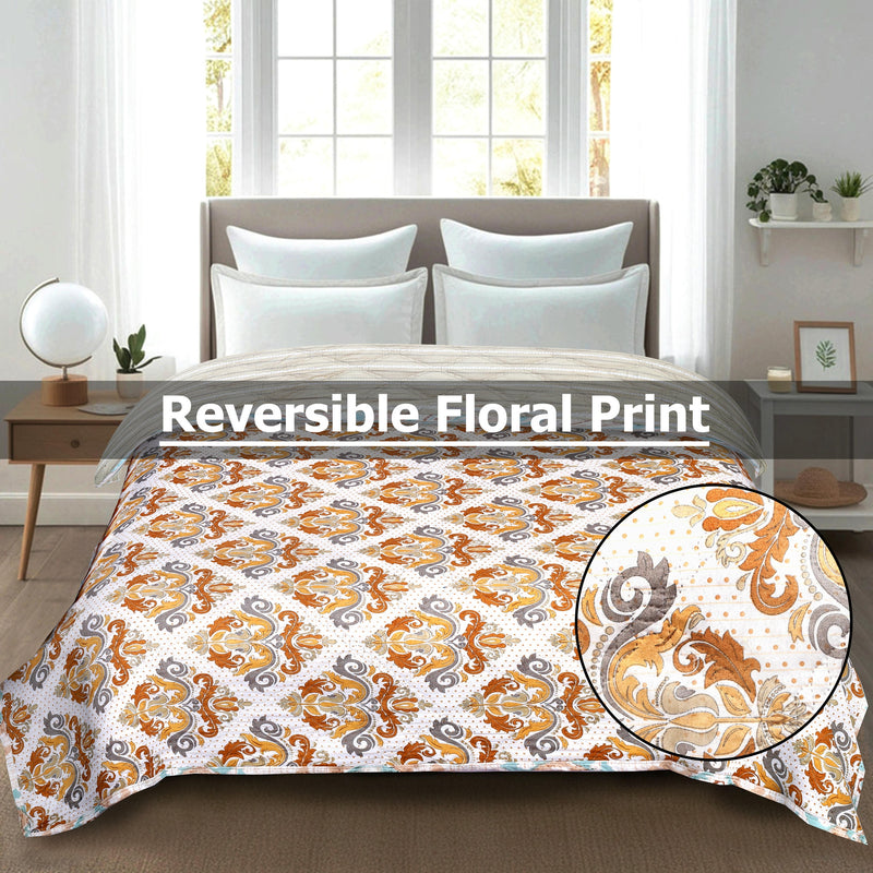 Premium Reversible Ethnic Print Comforter (Beige & Brown Floral Print)