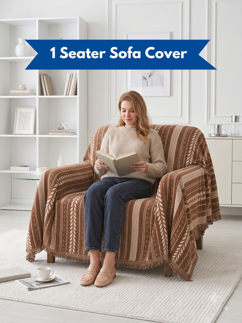 Luxury Ethnic Striped 1-Seater Sofa Protector Throw | Dust & Pet-Proof Single Couch Cover