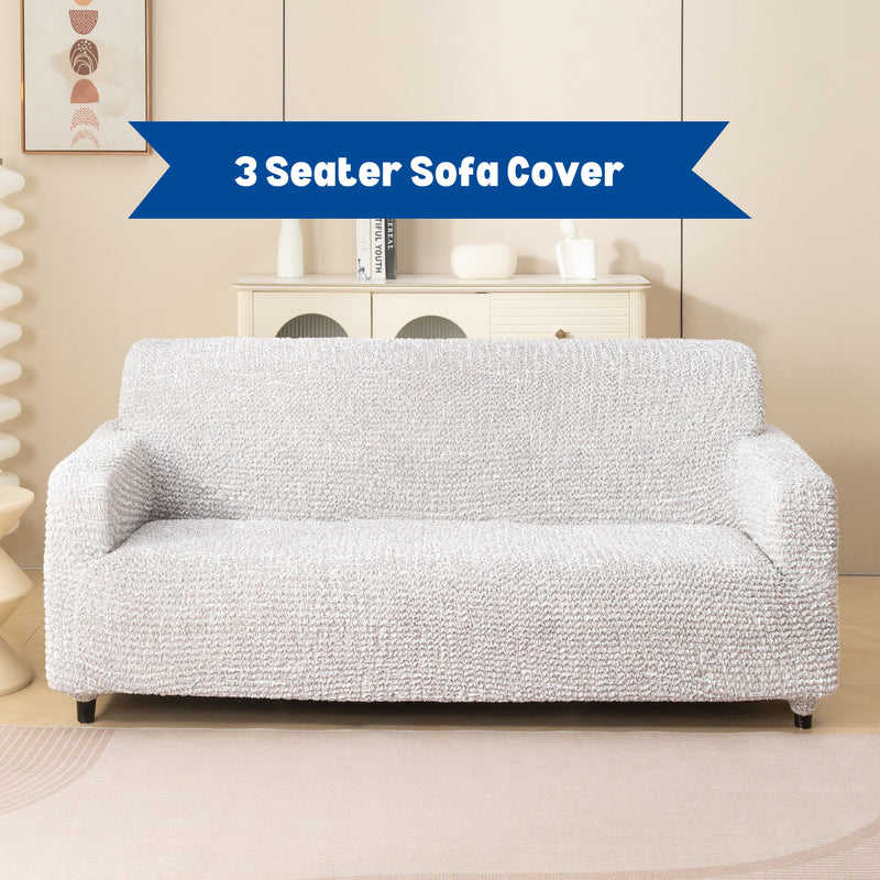 Premium 3 Seater Sofa Cover - Microfiber Stretchable Italian Textured Couch Slipcover (Cream)