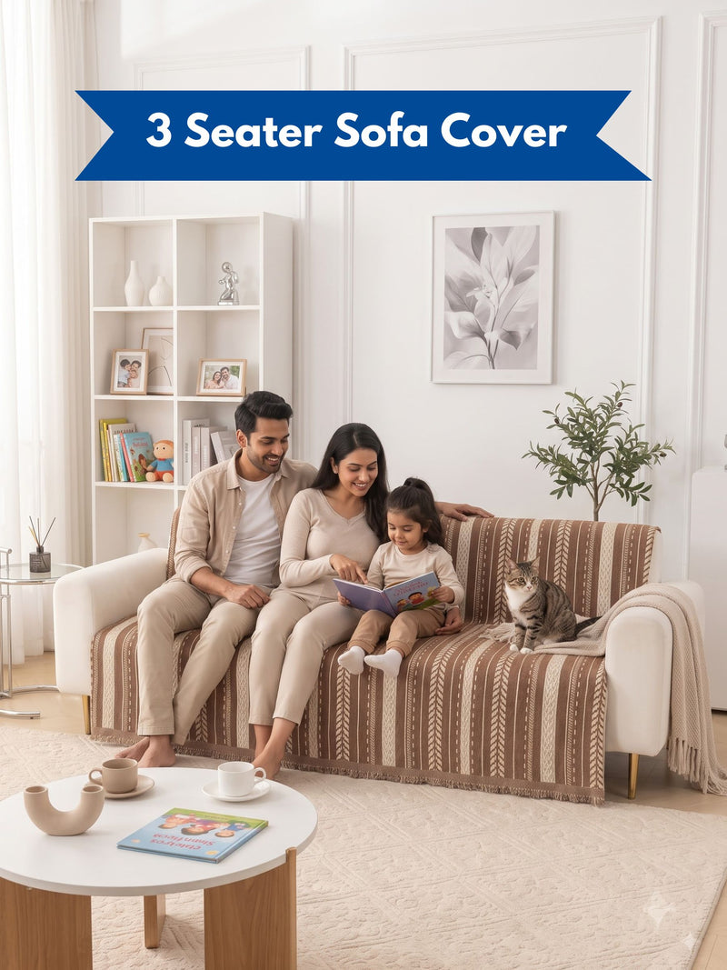 Luxury Ethnic Striped 3-Seater Sofa Runner Throw | Dust & Stain-Proof Couch Protector