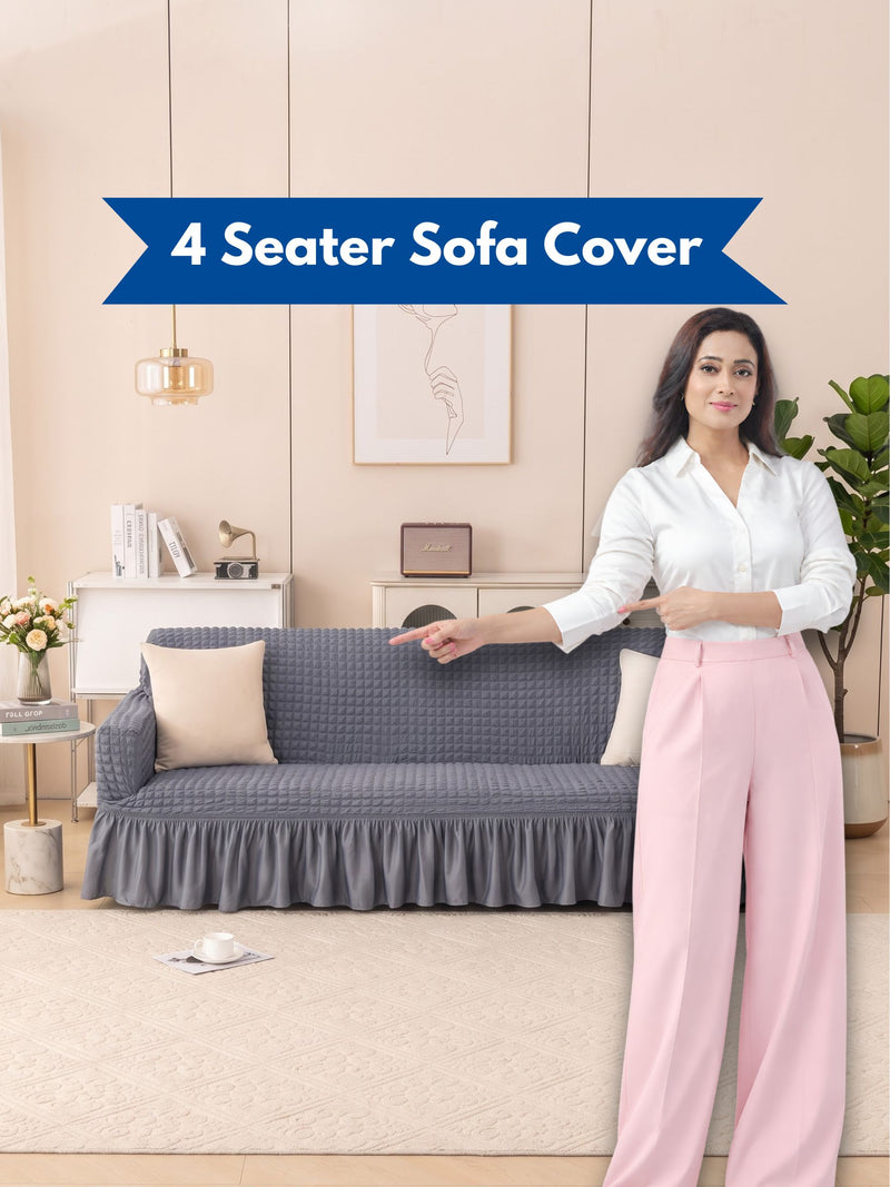 Dark Grey 4 Seater Stretchable Sofa Cover | Premium Fitted Sofa Cover | Magic In Home