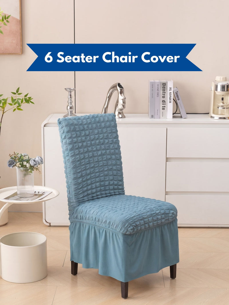 6 Pcs Blue Stretchable Chair Covers | Premium Fitted Dining Chair Cover Set | Washable & Easy Fit