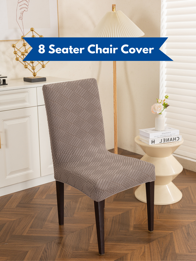 Elastic Stretch Dining Chair Covers with Geometric Jacquard Texture – Pack of 8 (Grey / Light Grey)