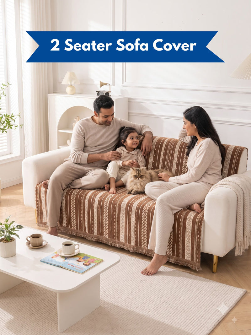 Luxury Ethnic Striped 2-Seater Sofa Runner Throw | Dust & Stain-Proof Loveseat Couch Protector