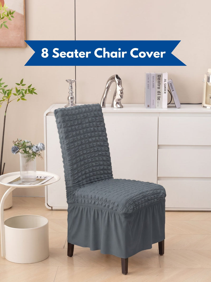 8 Seater Bubble Frill Chair Cover Set | Stretchable Textured Dining Chair Slipcover | Premium 280 GSM