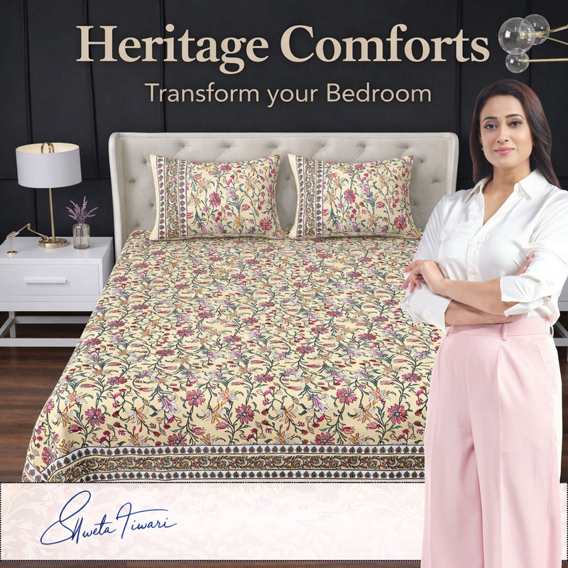 MAGICAL 240 TC King Size Cotton Flat Bedsheet with 2 Pillow Covers (Multicolor)