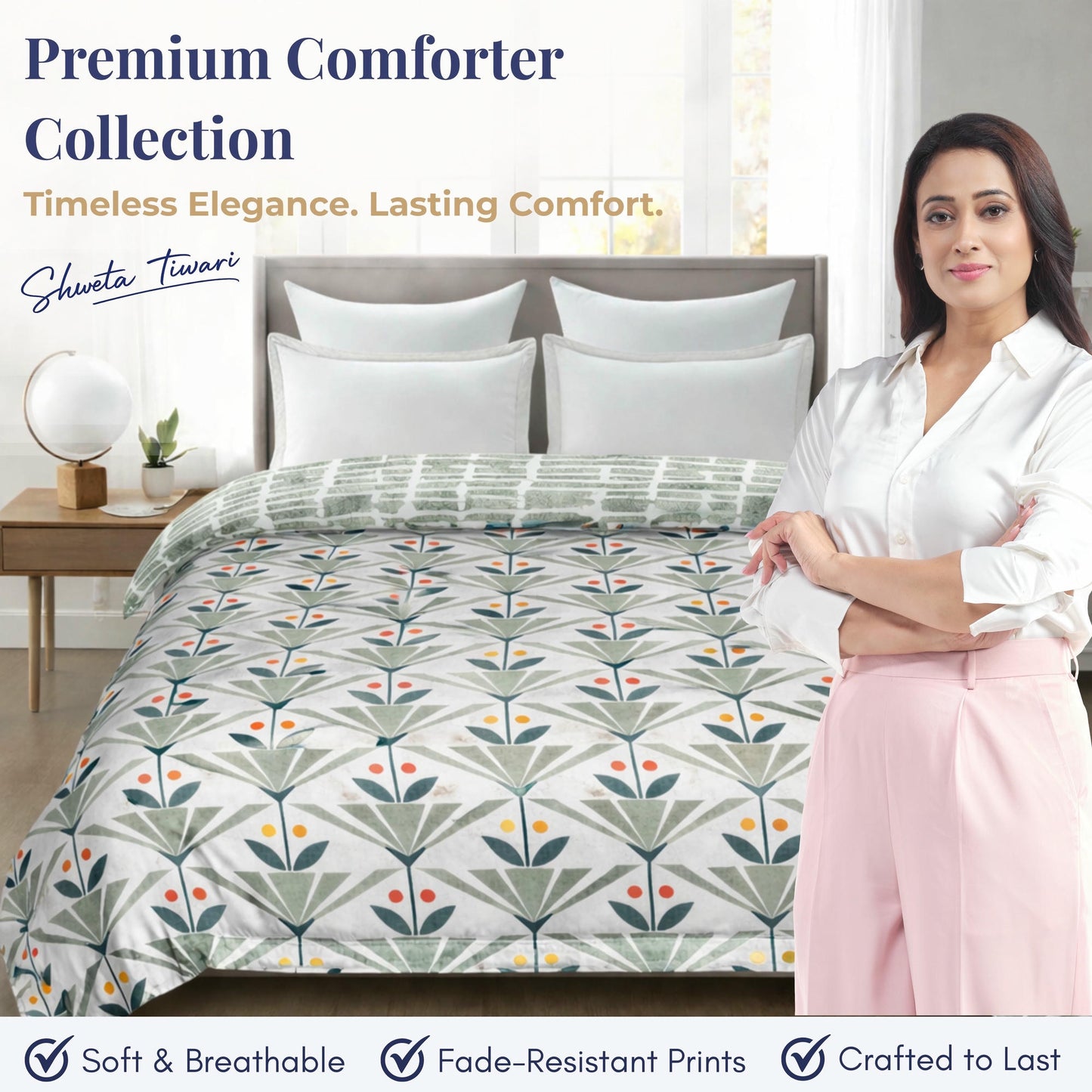 Premium Reversible Comforter for AC | Soft, Breathable & Fade-Resistant Bedding Set Green Leaf