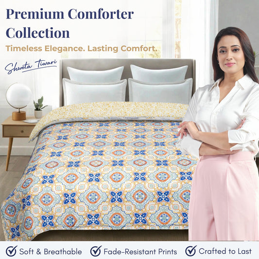 Premium Reversible Comforter for AC | Soft, Breathable & Fade-Resistant Bedding Set Ethnic Geometric Print