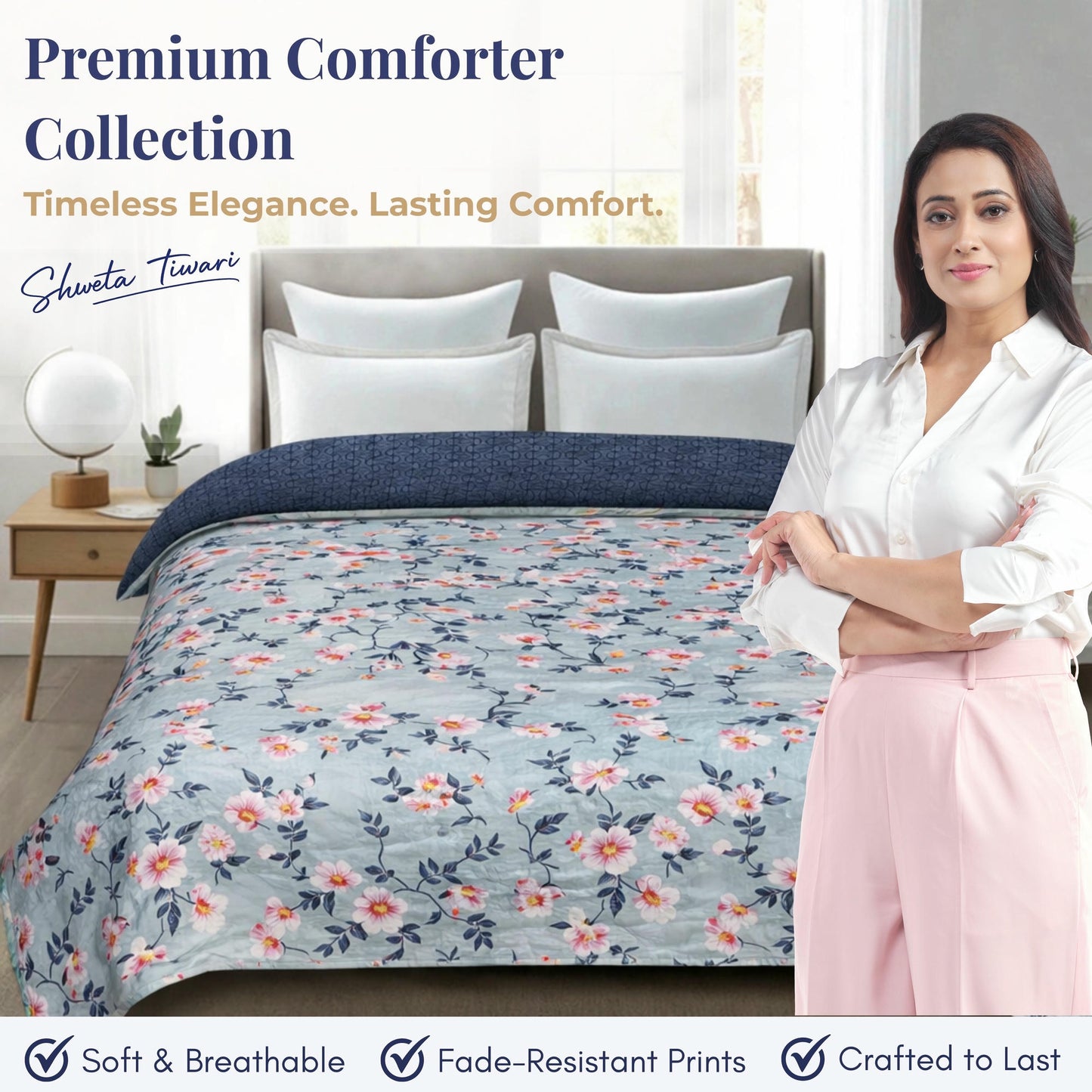 Premium Reversible Comforter for AC | Soft, Breathable & Fade-Resistant Bedding Set Pastel Flower