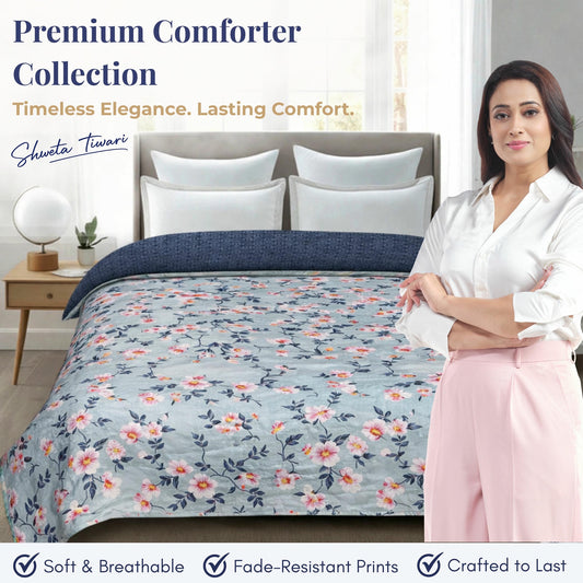 Premium Reversible Comforter for AC | Soft, Breathable & Fade-Resistant Bedding Set Pastel Flower