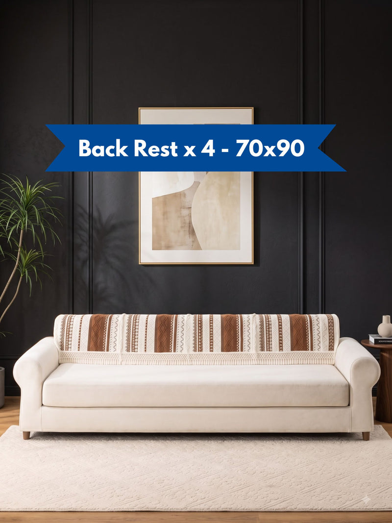 Premium Bohemian Sofa Backrest Covers (Set of 4) - 70x90 cm | Ethnic Knitted XL Sofa Towel Set (Recommended)  Modern Boho 4-Seater Sofa Back Cushion Covers (Pack of 4, 70x90 cm) - Geometric Pattern with Tassels