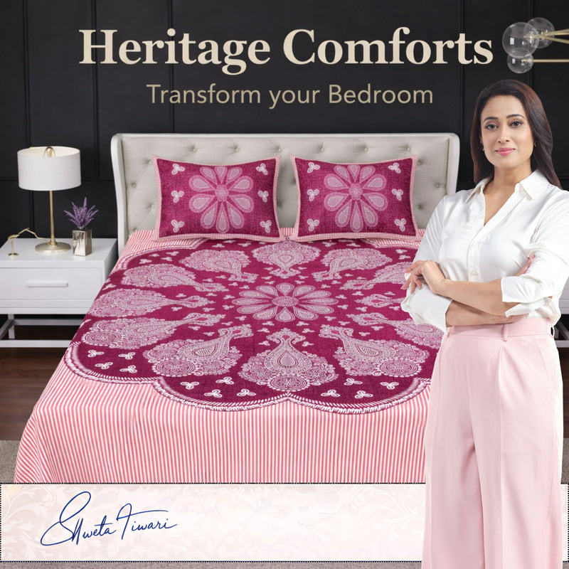 MAGICAL 240 TC King Size Cotton Flat Bedsheet with 2 Pillow Covers (Multicolor)