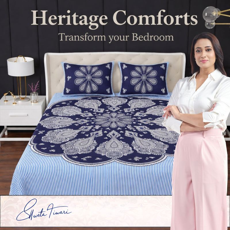 MAGICAL 240 TC King Size Cotton Flat Bedsheet with 2 Pillow Covers (Multicolor)