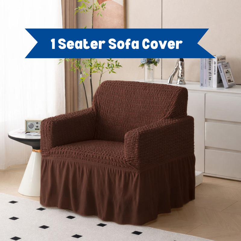 Premium Bubble Frill 1-Seater Sofa Cover - Dark Brown