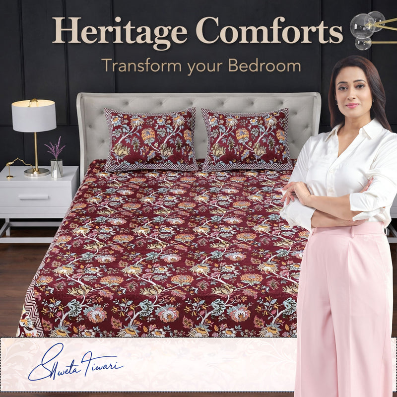 MAGICAL 240 TC King Size Cotton Flat Bedsheet with 2 Pillow Covers (Multicolor)