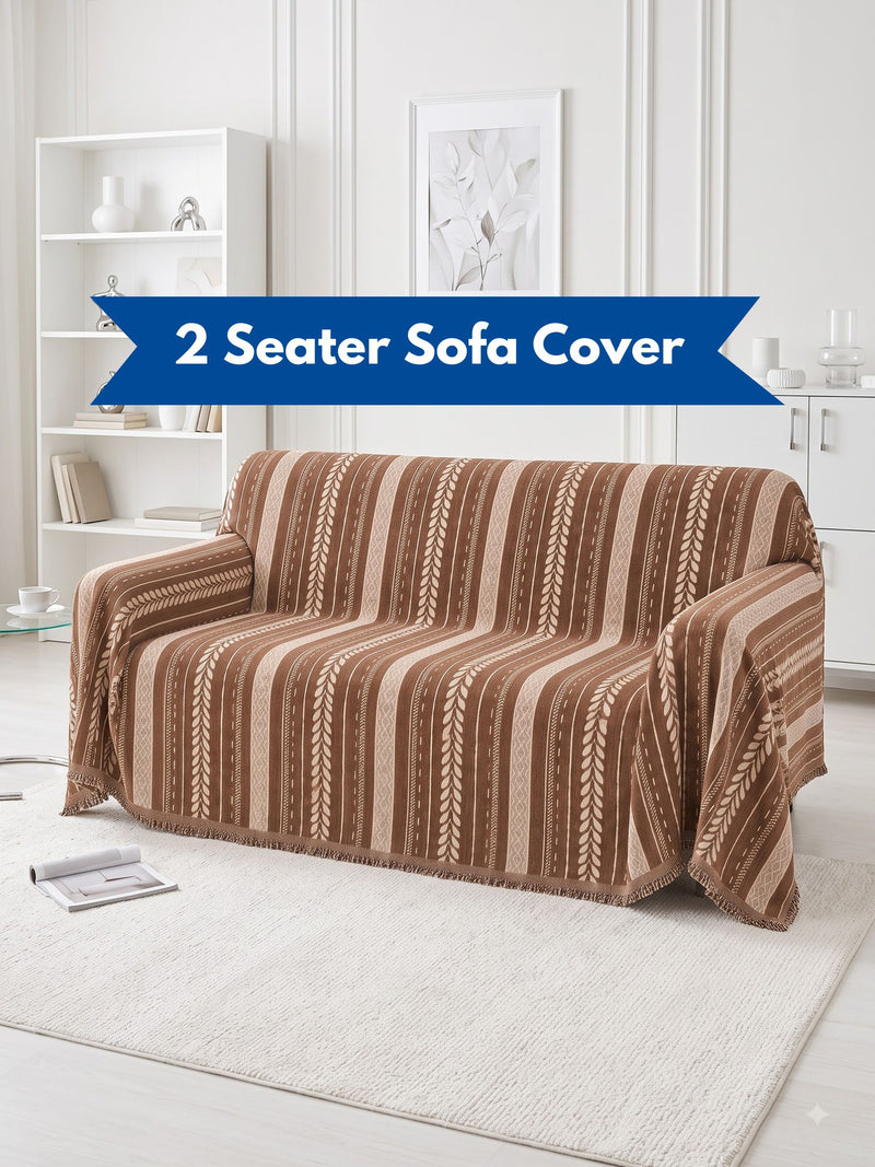 Premium Cotton Printed 2-Seater Sofa Cover with Fringe Details | Loveseat Slipcover Protector