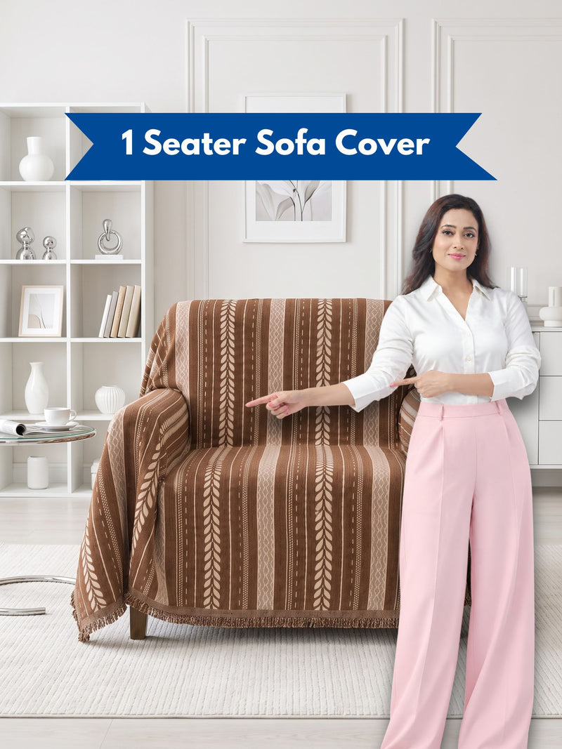 Luxury Ethnic Striped 1-Seater Sofa Protector Throw | Dust & Pet-Proof Single Couch Cover