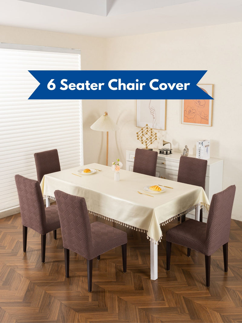 Elastic Stretch Dining Chair Covers with Geometric Jacquard Texture – Pack of 6 (Brown / Coffee)
