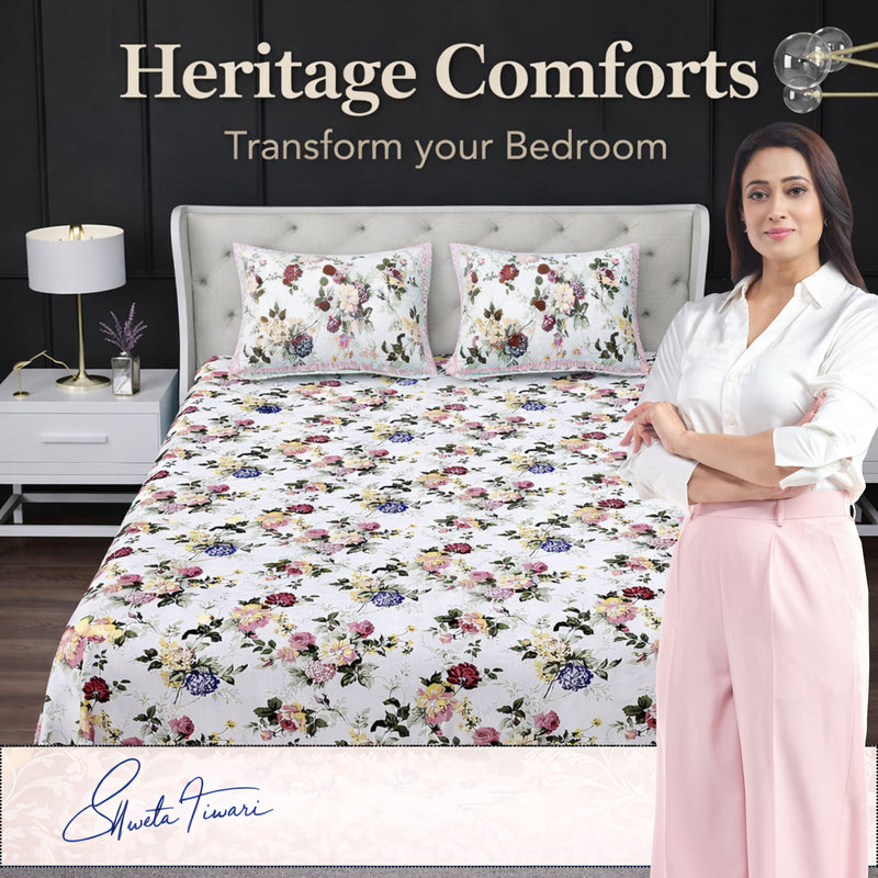 MAGICAL 240 TC King Size Cotton Flat Bedsheet with 2 Pillow Covers (Multicolor)