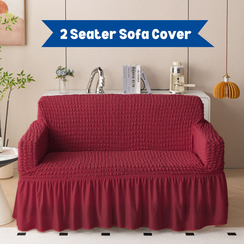Premium Bubble Frill 2-Seater Sofa Cover - Maroon