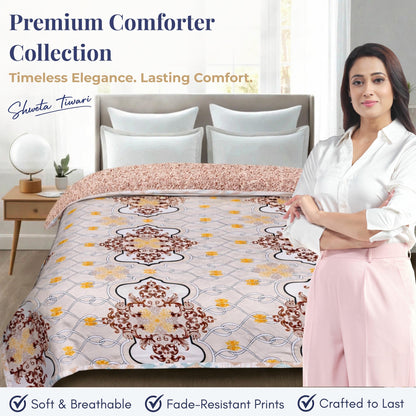 Premium Reversible Comforter for AC | Soft, Breathable & Fade-Resistant Bedding Set Beige Brown Royal Print