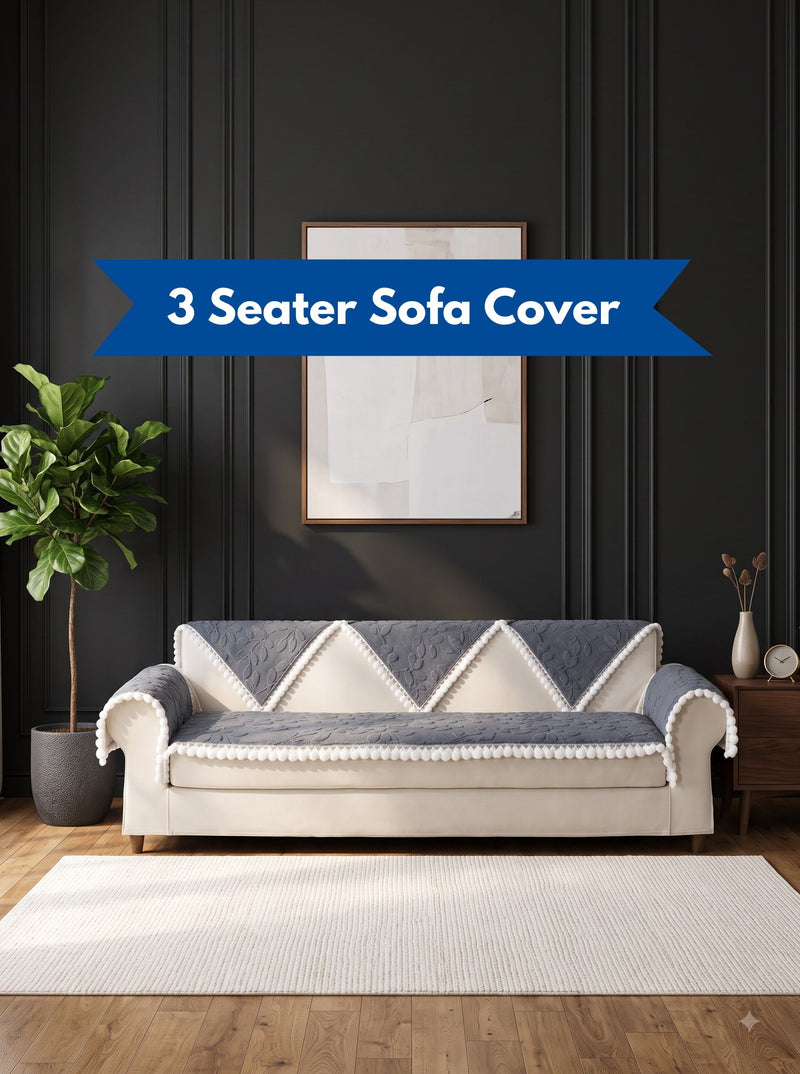 Luxury Velvet Textured 3-Seater Sofa Slipcover | Anti-Slip Couch Protector with Lace Borders