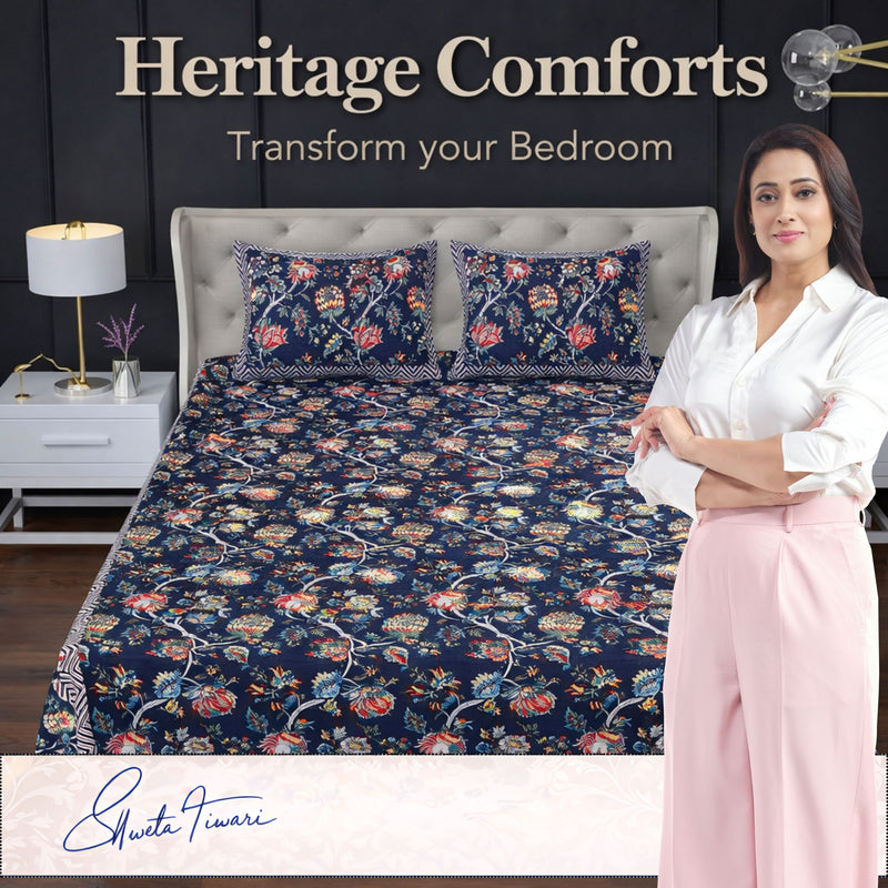 MAGICAL 240 TC King Size Cotton Flat Bedsheet with 2 Pillow Covers (Multicolor)