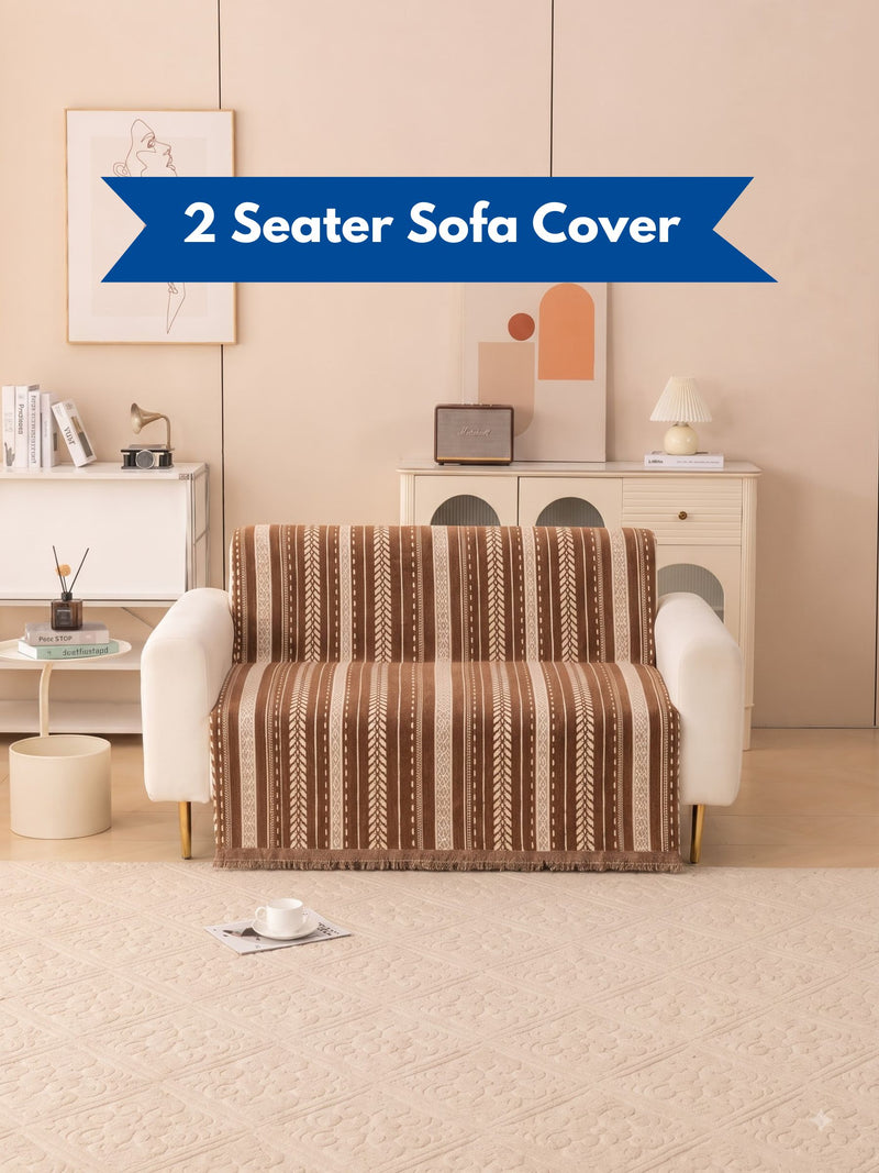 Luxury Ethnic Striped 2-Seater Sofa Runner Throw | Dust & Stain-Proof Loveseat Couch Protector