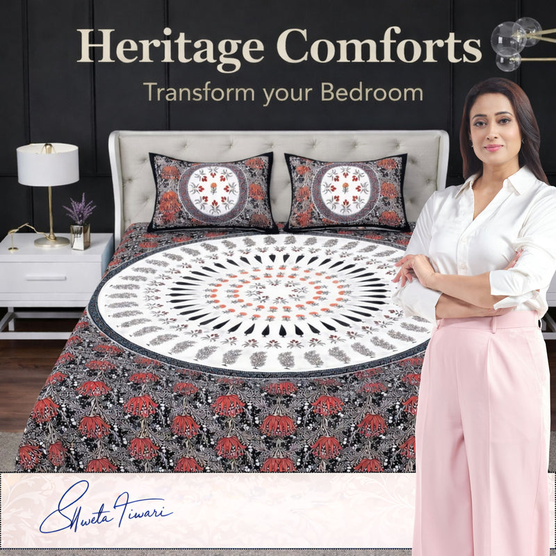 MAGICAL 240 TC King Size Cotton Flat Bedsheet with 2 Pillow Covers (Multicolor)