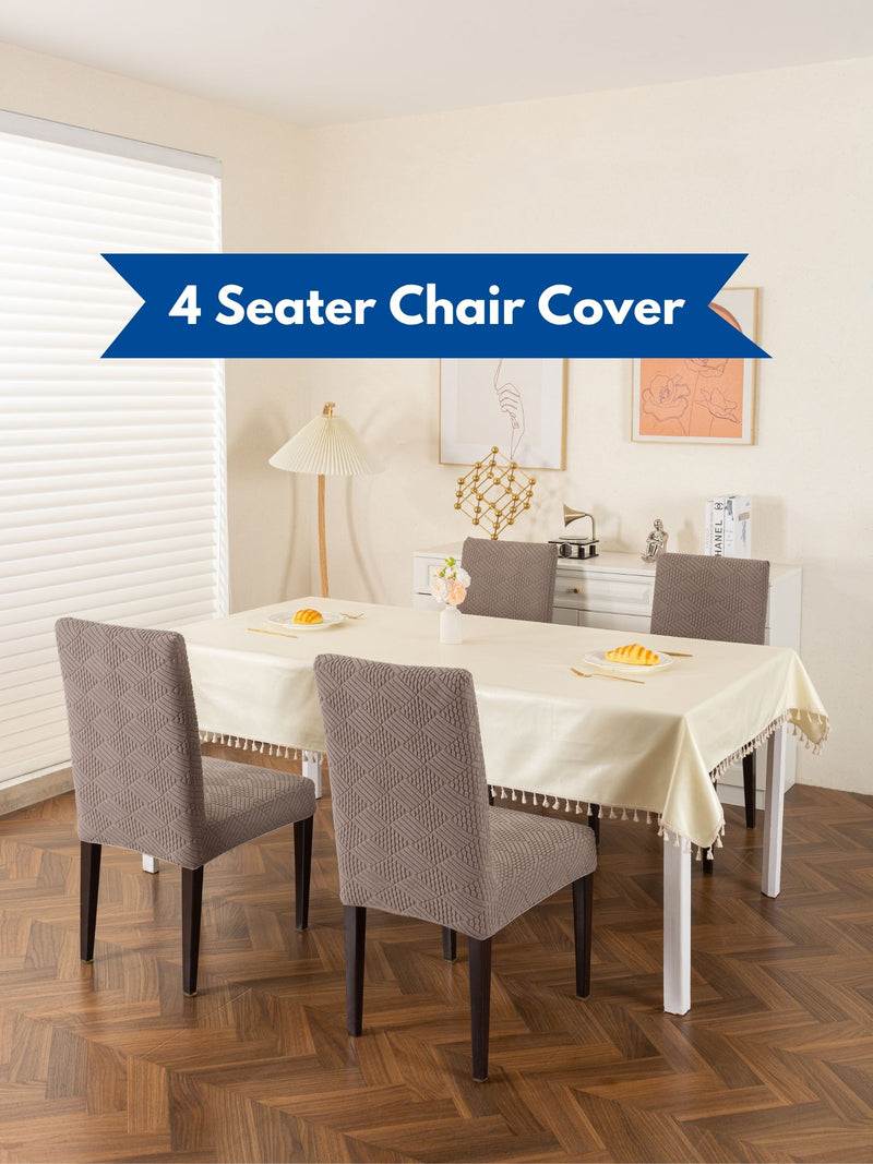 Elastic Stretch Dining Chair Covers with Geometric Jacquard Texture – Pack of 4 (Grey / Light Grey)