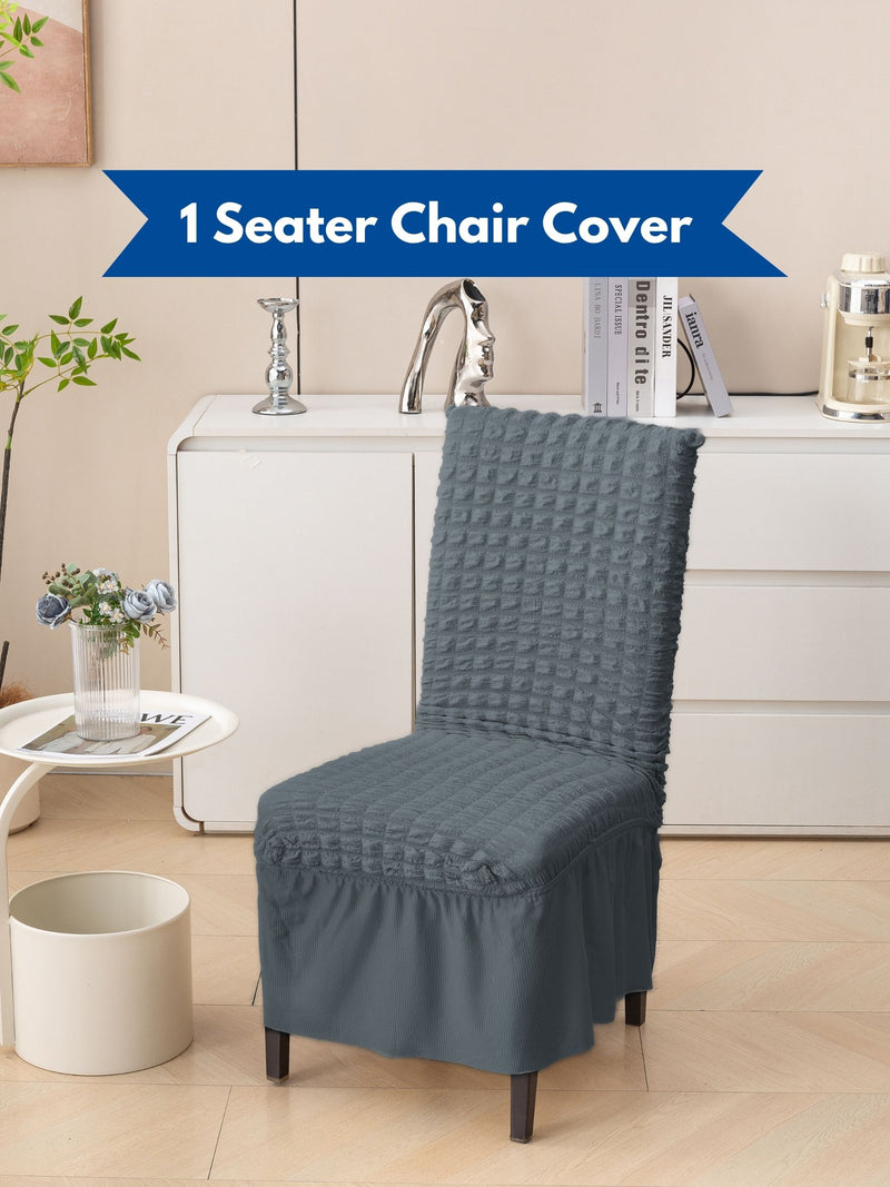 1 Seater Bubble Frill Chair Cover | Stretchable Textured Chair Slipcover | 280 GSM