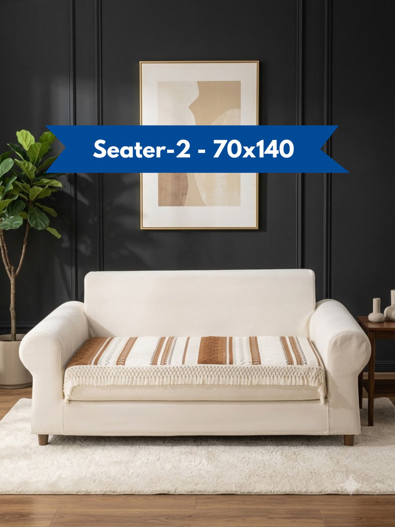 Premium Bohemian 2-Seater Sofa Seat Cushion Cover (70x140 cm) | Ethnic Knitted Loveseat Seat Towel (Recommended)  Modern Boho 2-Seater Sofa Base Protector - Geometric Pattern with Tassels (70x140 cm)