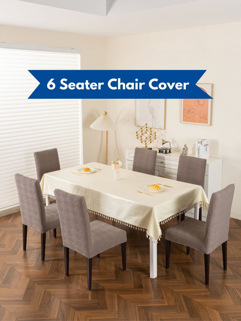 Elastic Stretch Dining Chair Covers with Geometric Jacquard Texture – Pack of 6 (Grey / Light Grey)