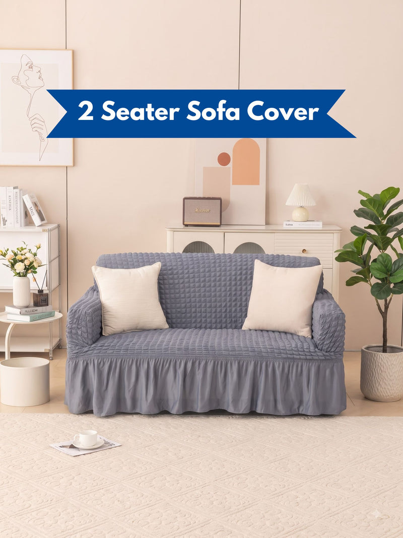 2 Seater Stretchable Sofa Cover | Premium Fitted Sofa Cover | Washable & Easy Fit | Grey