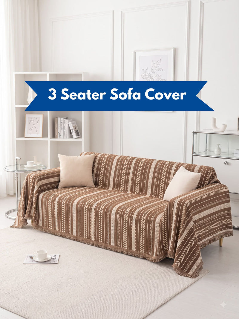 Luxury Ethnic Striped 3-Seater Sofa Protector Throw | Dust & Pet-Proof Couch Cover