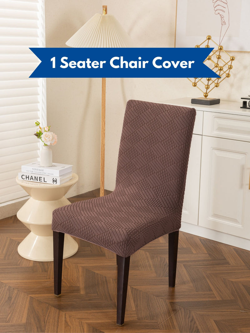 Elastic Stretch Dining Chair Cover with Geometric Jacquard Texture – Pack of 1 (Brown / Coffee)