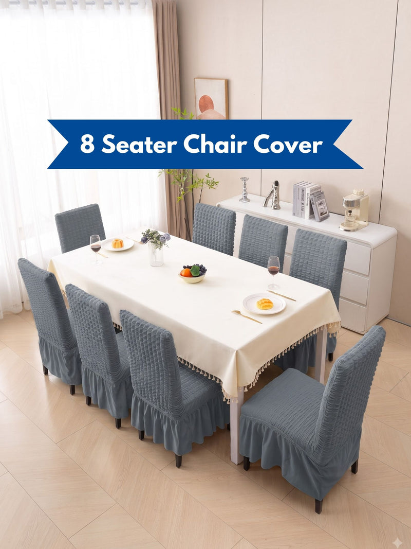 8 Seater Bubble Frill Chair Cover Set | Stretchable Textured Dining Chair Slipcover | Premium 280 GSM