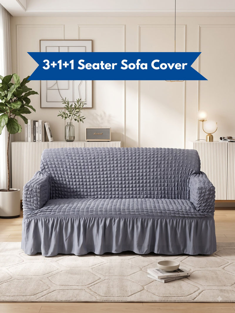 Dark Grey 3+1+1 Seater Stretchable Sofa Cover Set | Premium Fitted Sofa Covers | Magic In Home