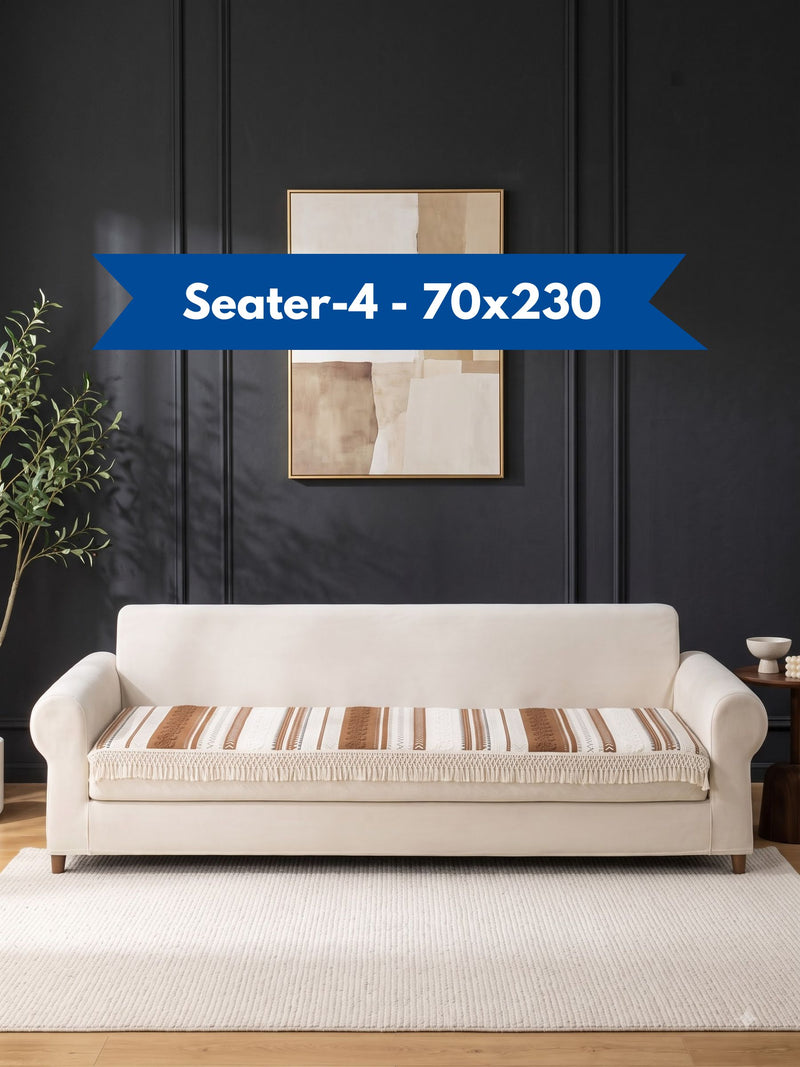 Premium Bohemian Geometric Striped 4-Seater Sofa Seat Cover Mat with Fringe (70 x 230 cm)