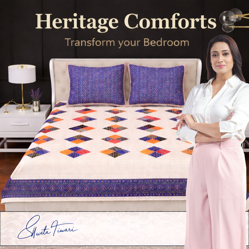 MAGICAL 240 TC King Size Cotton Flat Bedsheet with 2 Pillow Covers (Multicolor)