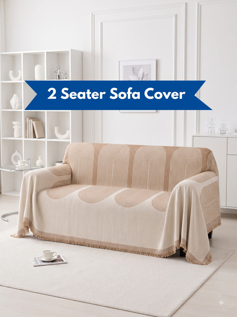 Luxury Beige Geometric 2-Seater Sofa Protector Throw | Dust & Pet-Proof Loveseat Couch Cover