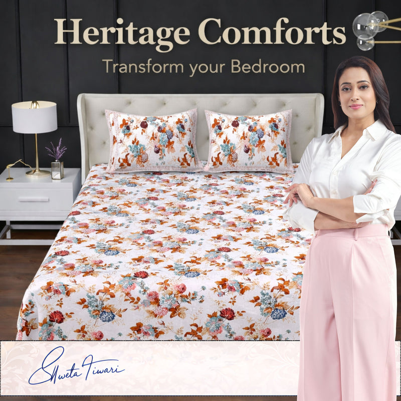 MAGICAL 240 TC King Size Cotton Flat Bedsheet with 2 Pillow Covers (Multicolor)