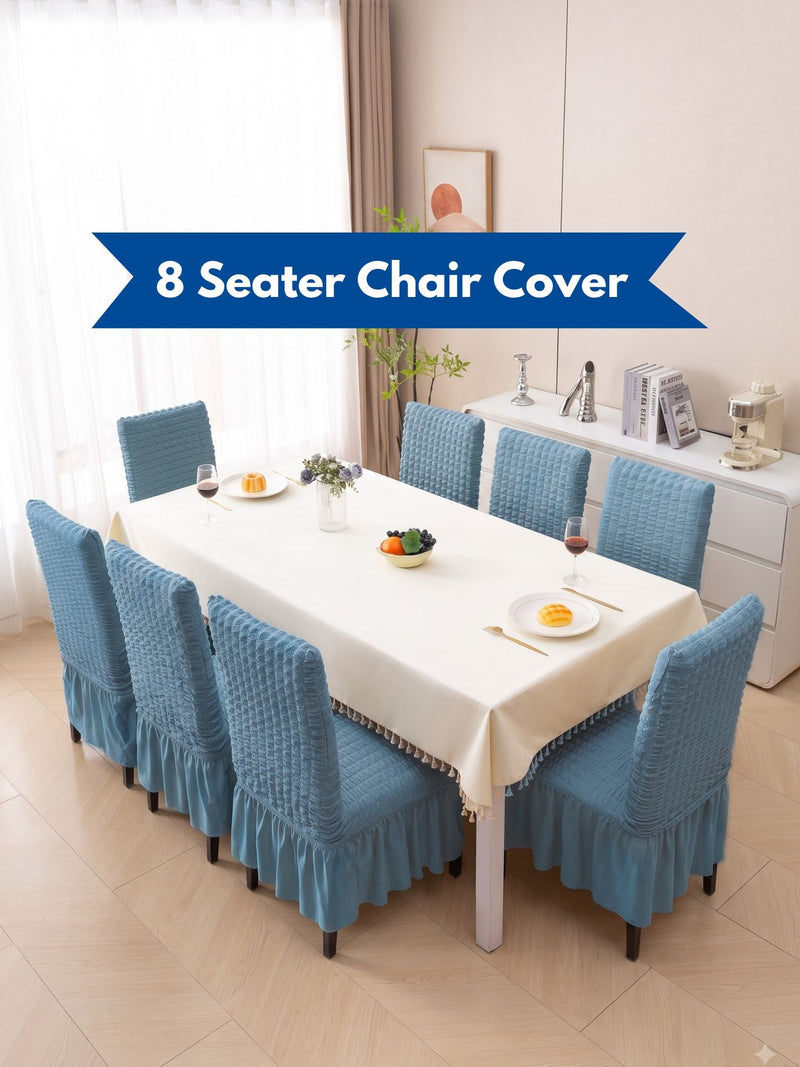 8 Pcs Blue Stretchable Chair Covers | Premium Fitted Dining Chair Cover Set | Washable & Easy Fit