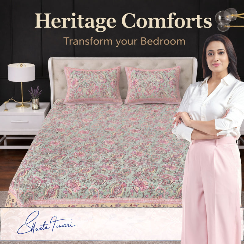 MAGICAL 240 TC King Size Cotton Flat Bedsheet with 2 Pillow Covers (Multicolor)