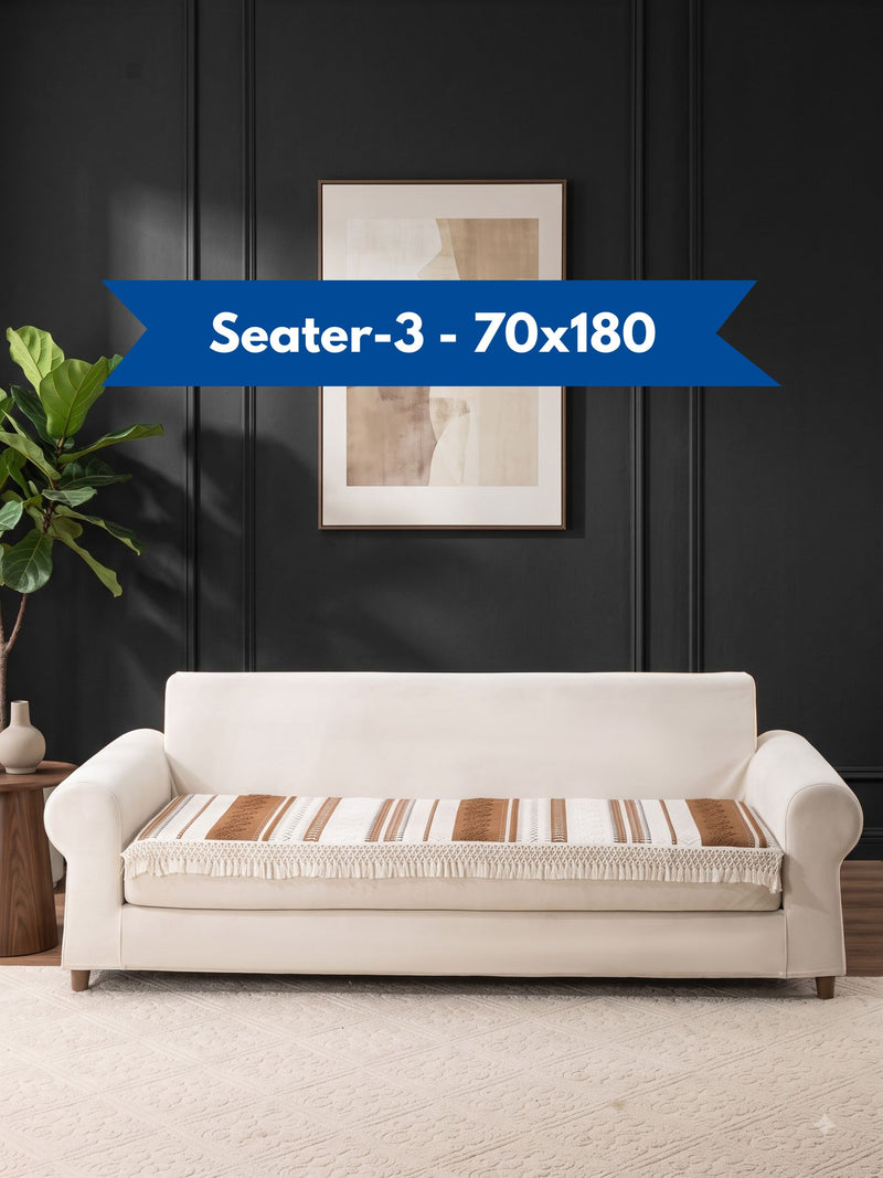 Premium Bohemian Geometric Striped 3-Seater Sofa Seat Cover Mat with Fringe (70 x 180 cm)
