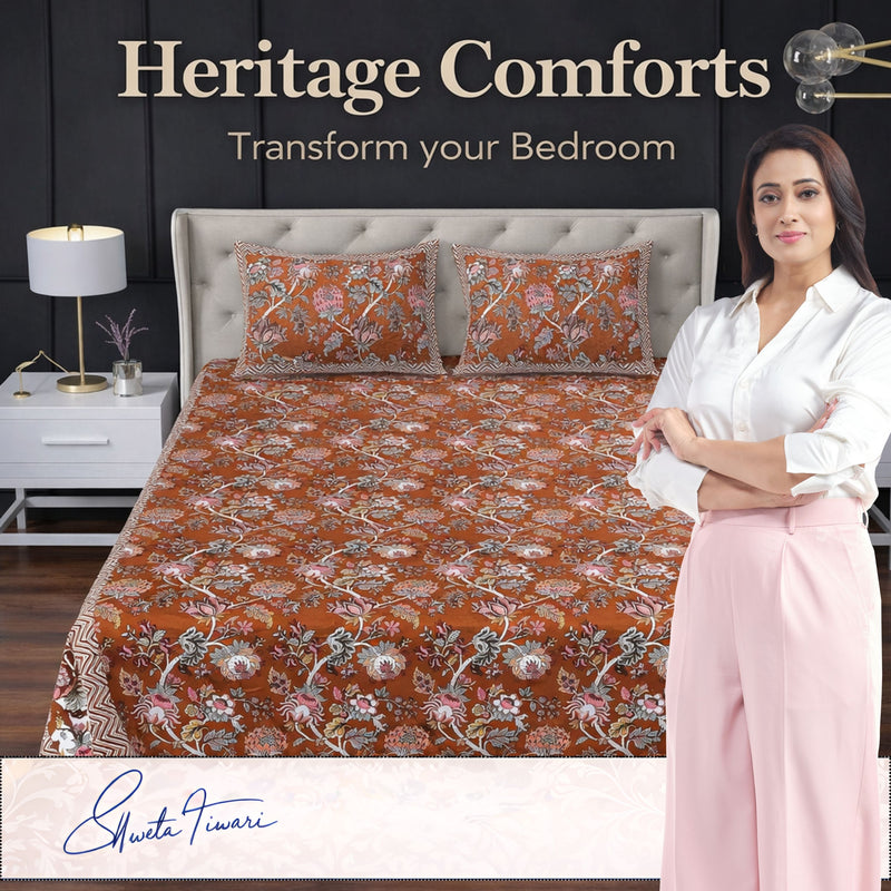 MAGICAL 240 TC King Size Cotton Flat Bedsheet with 2 Pillow Covers (Multicolor)