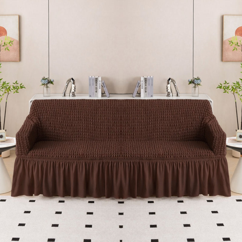 Premium Bubble Frill 4 Seater Sofa Cover - Dark Brown