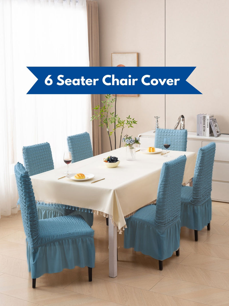 6 Pcs Blue Stretchable Chair Covers | Premium Fitted Dining Chair Cover Set | Washable & Easy Fit