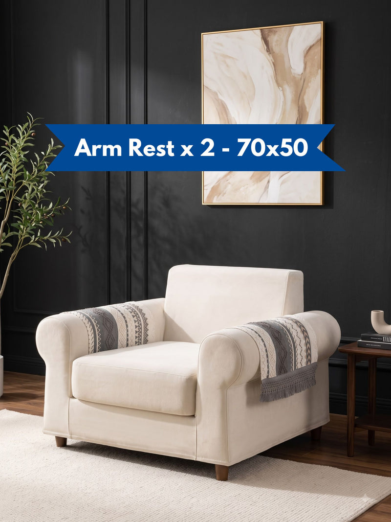 Premium Bohemian Sofa Armrest Covers with Fringe - Pack of 2 (70 x 50 cm)