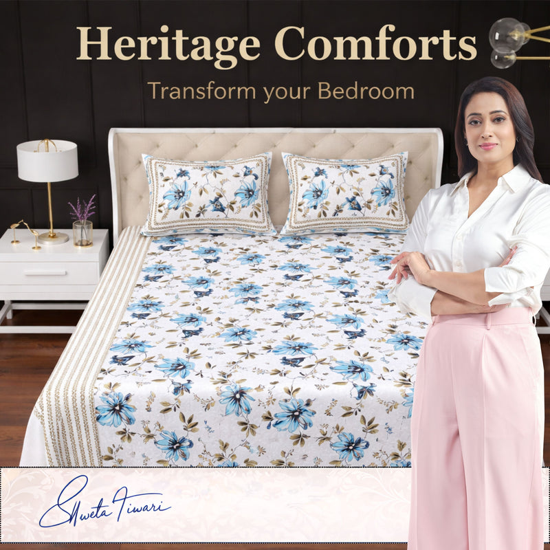 MAGICAL 240 TC King Size Cotton Flat Bedsheet with 2 Pillow Covers (Multicolor)